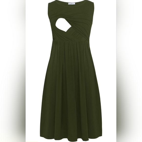 Maternity Nursing Dress, army green - Picture 2 of 8